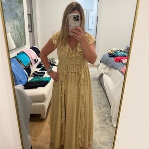 Marie Oliver Gold Maxi Dress with Ruffles